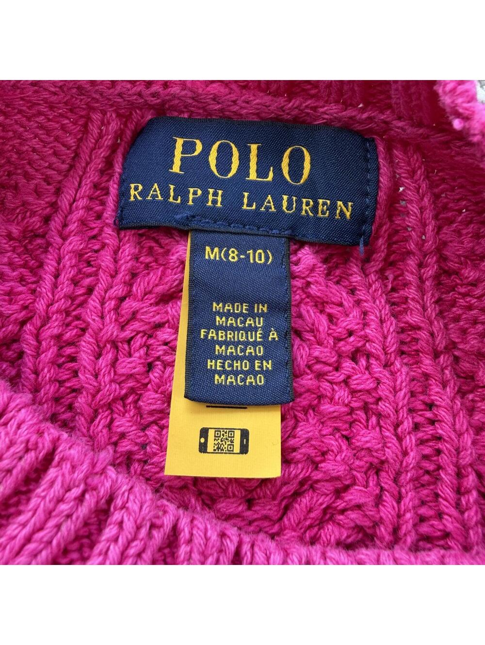 Hot Pink Polo Ralph Lauren Cable Knit Sweater Youth M Fits Women’s XS S Cropped - Picture 4 of 8